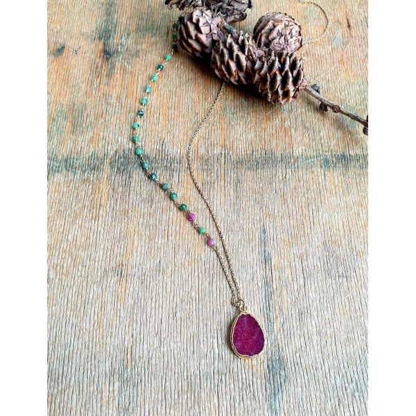 Hanka IN ilgas kaklo papuošalas su zoisitu ir rubinu